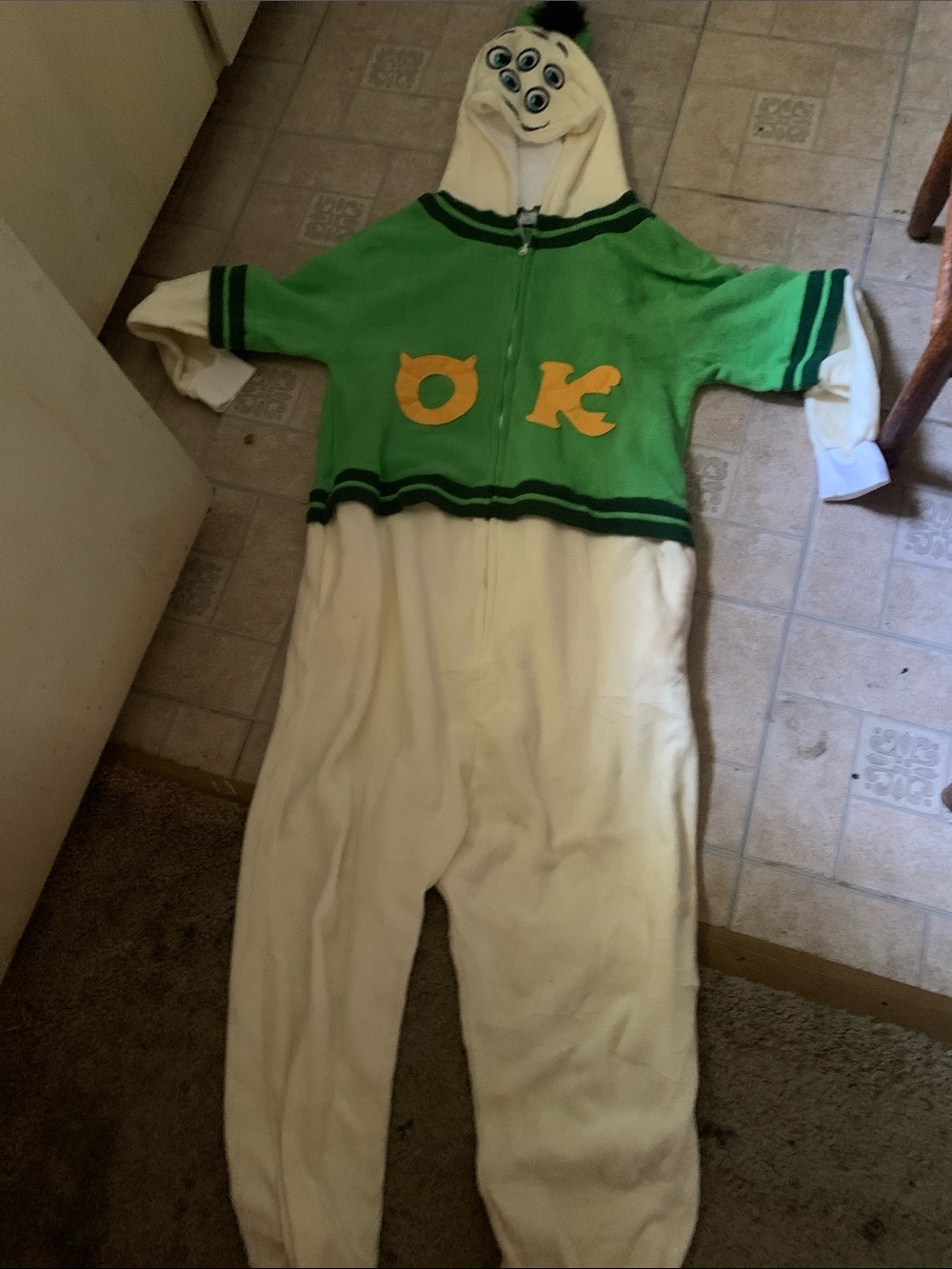 Green and White Kids One-Piece Character Hooded Jumpsuit